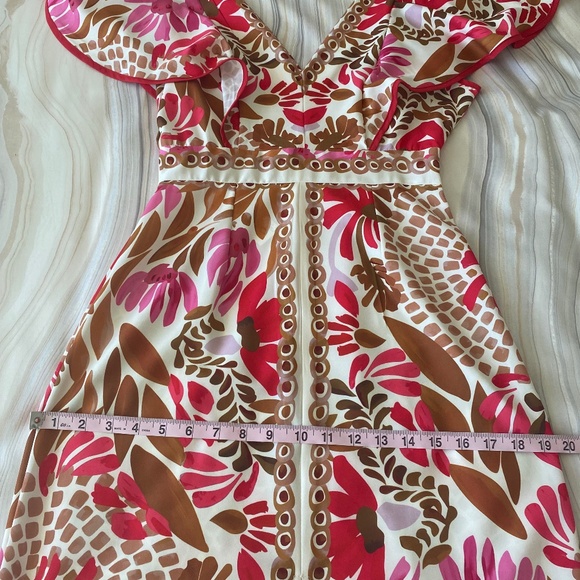 NEW! Taroo NYC Midi Dress Tan Pink & Red Floral Print Short Flutter Sleeve $182 - Picture 13 of 14